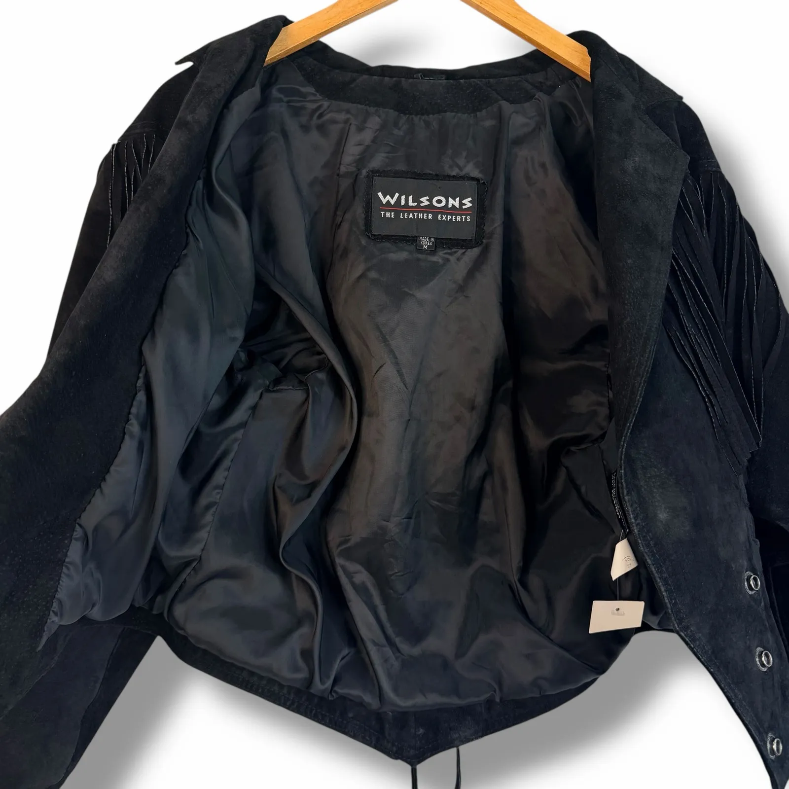 Wilsons Leather Suede Fringe Jacket Boho Western Cowgirl Cropped Black Medium - Image 8