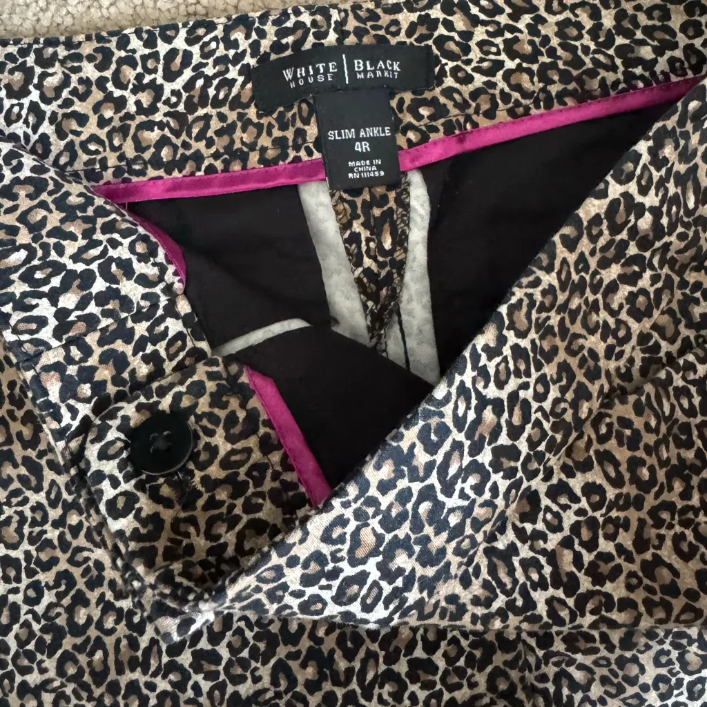 White House Black Market Women’s Slim Ankle Pants Size 4R Leopard Animal Print - Image 3