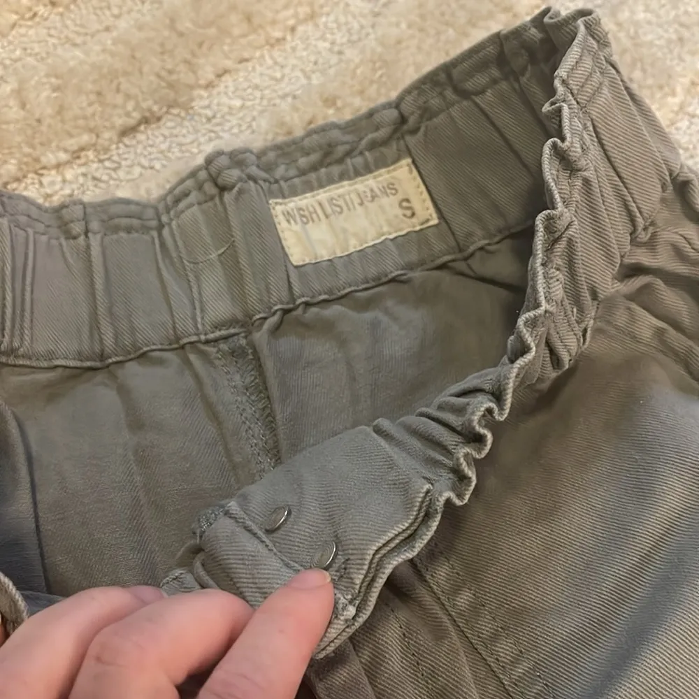 Wishlist jeans high waisted paper bag shorts denim green gray small - Image 3