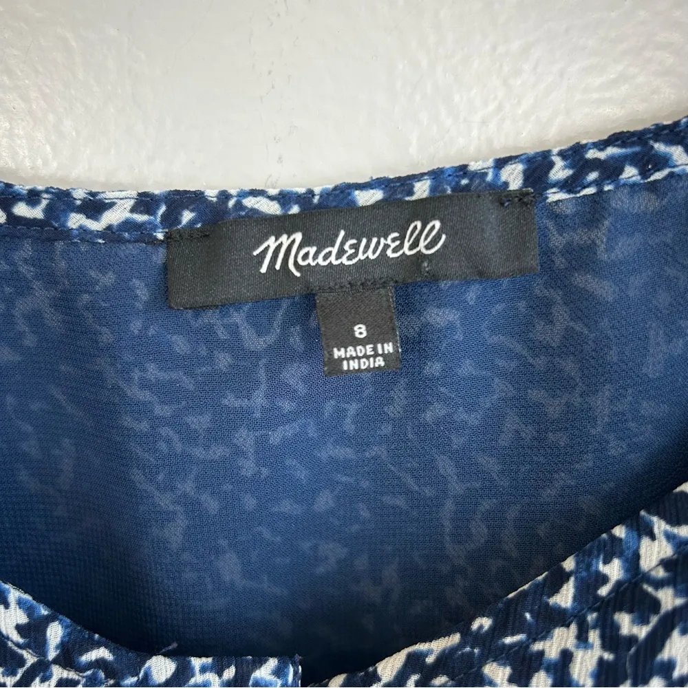 Madewell Sweatheart Blue Bengali Blockprint Puff Sleeve Blouse Size 8 - Image 7