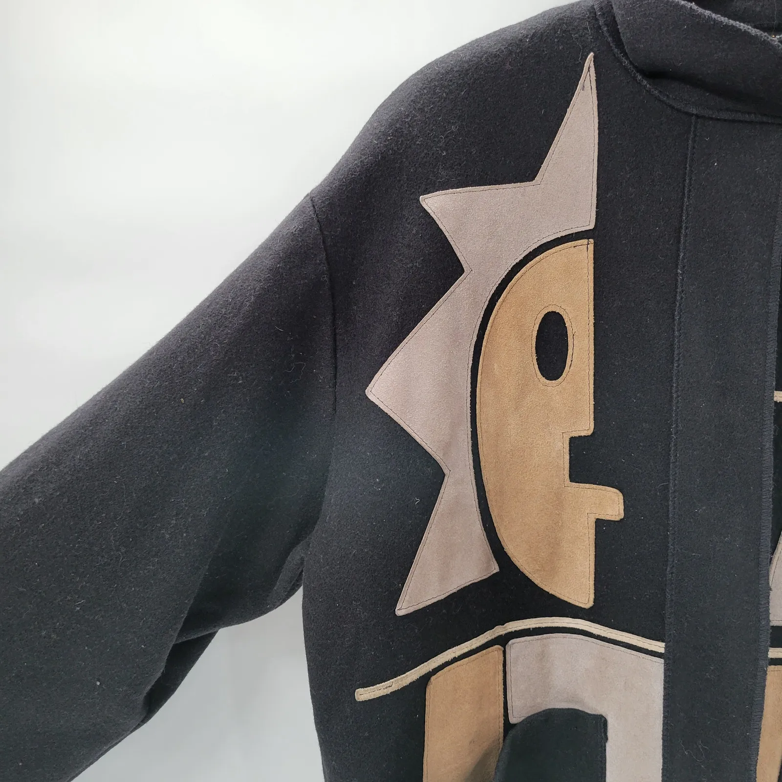 Vintage Osgood Smük Jacket Womens‎ OS Black Felted Wool Beige Suede Sun Coat 80s Size undefined - Image 4