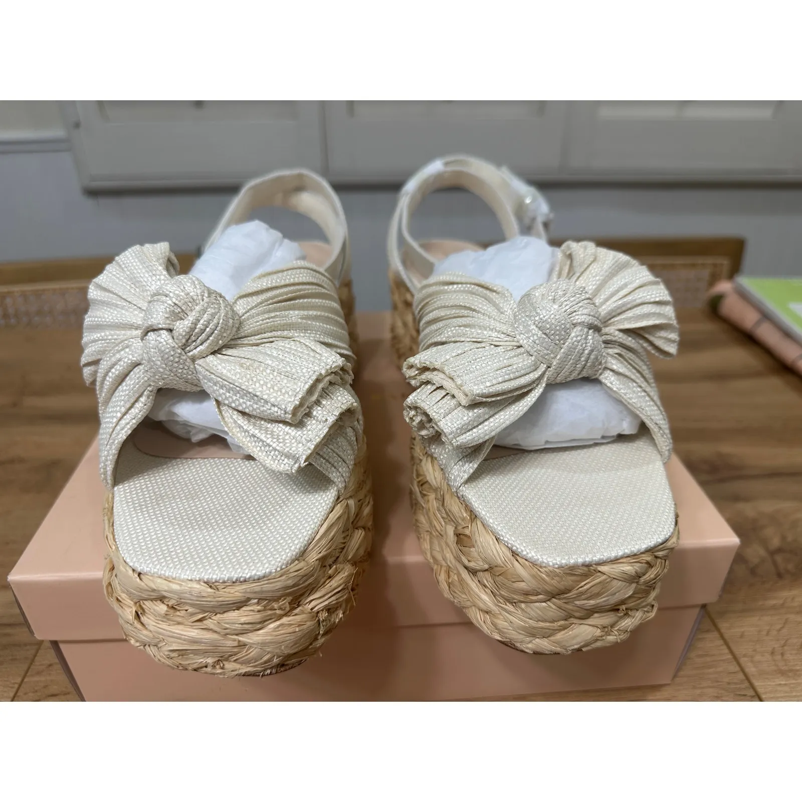 Loeffler Randall Gaby Pleated Bow Espadrille Platform Sandal White Size 11 NIB - Image 7
