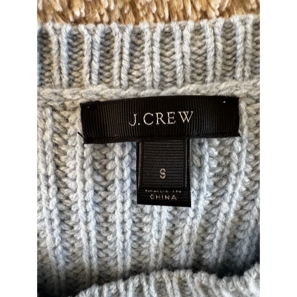 J. Crew Baby Blue Pointelle Chunky Knit 100% Wool Crewneck Sweater Women’s Small - Image 5