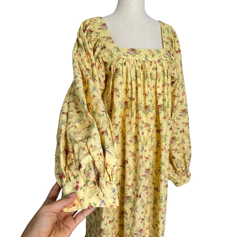 Batsheva + Laura Ashley Beaumaris Floral Print Cotton Dress Yellow Size 4 - Image 3