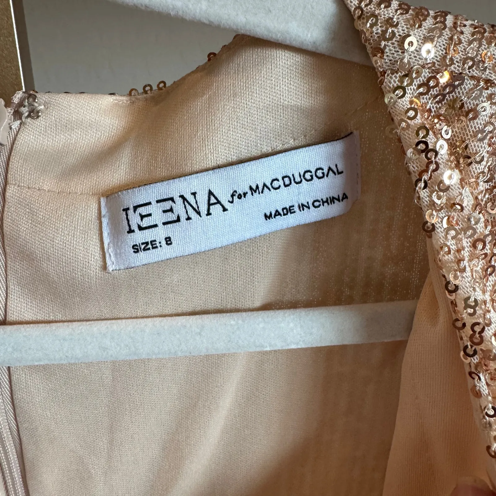 Mac Duggal Ieena Sequin Knotted Midi Dress Rose Gold Size 8 NWT - Image 6