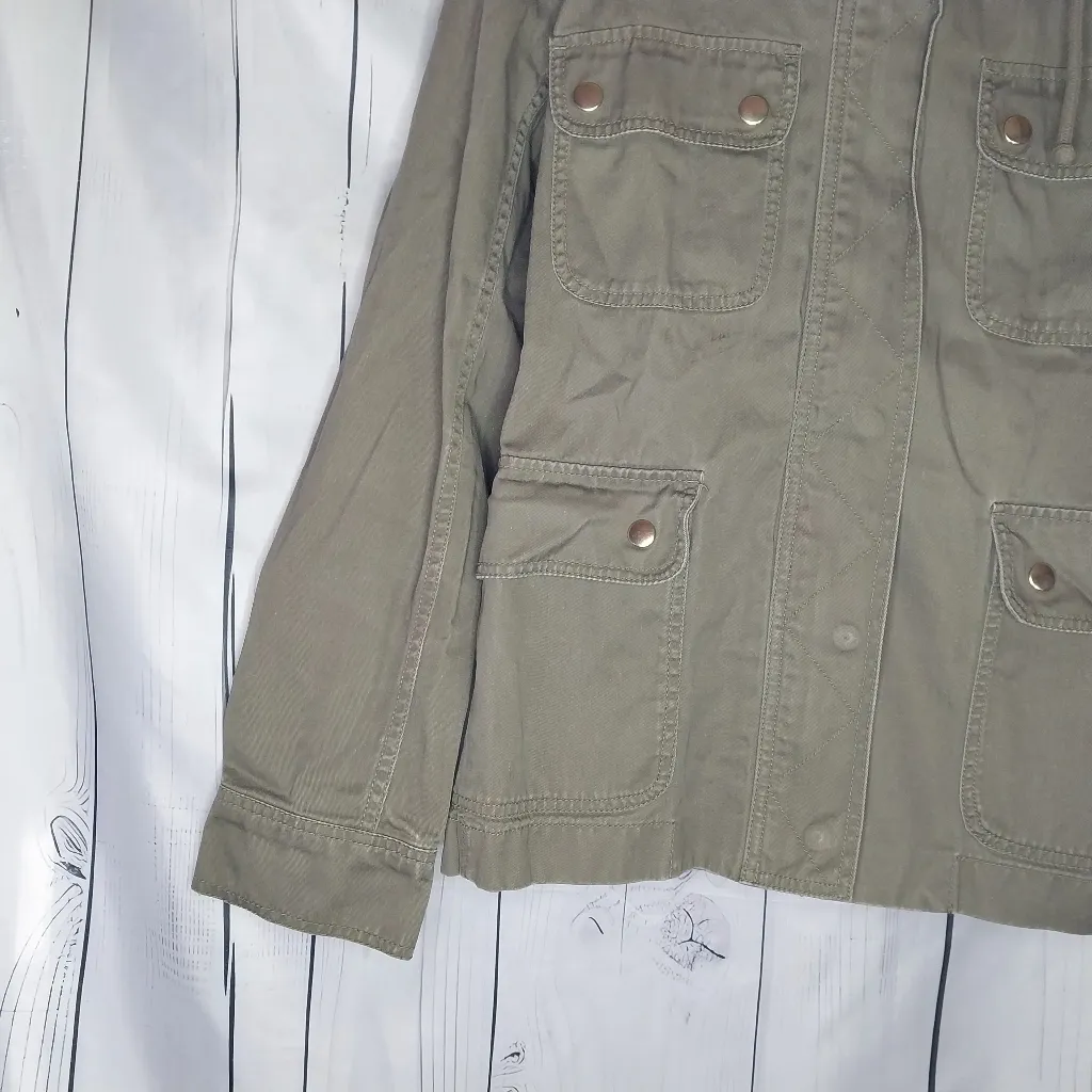 J.Crew Factory hooded resin coated field jacket olive green 100% cotton - Image 2