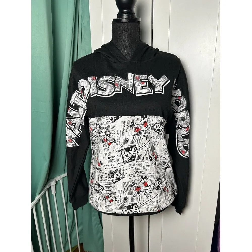Walt Disney World Mickey & Minnie Mouse Hoodie Newsprint Hooded Sweatshirt Sz M‎ - Image 12