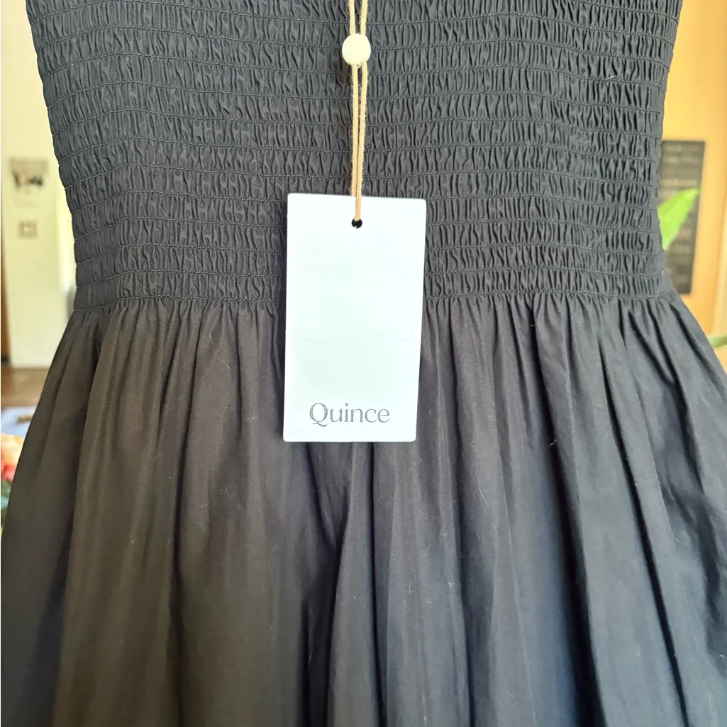 Quince Elegant Black Tiered Midi Dress Size L - Image 6