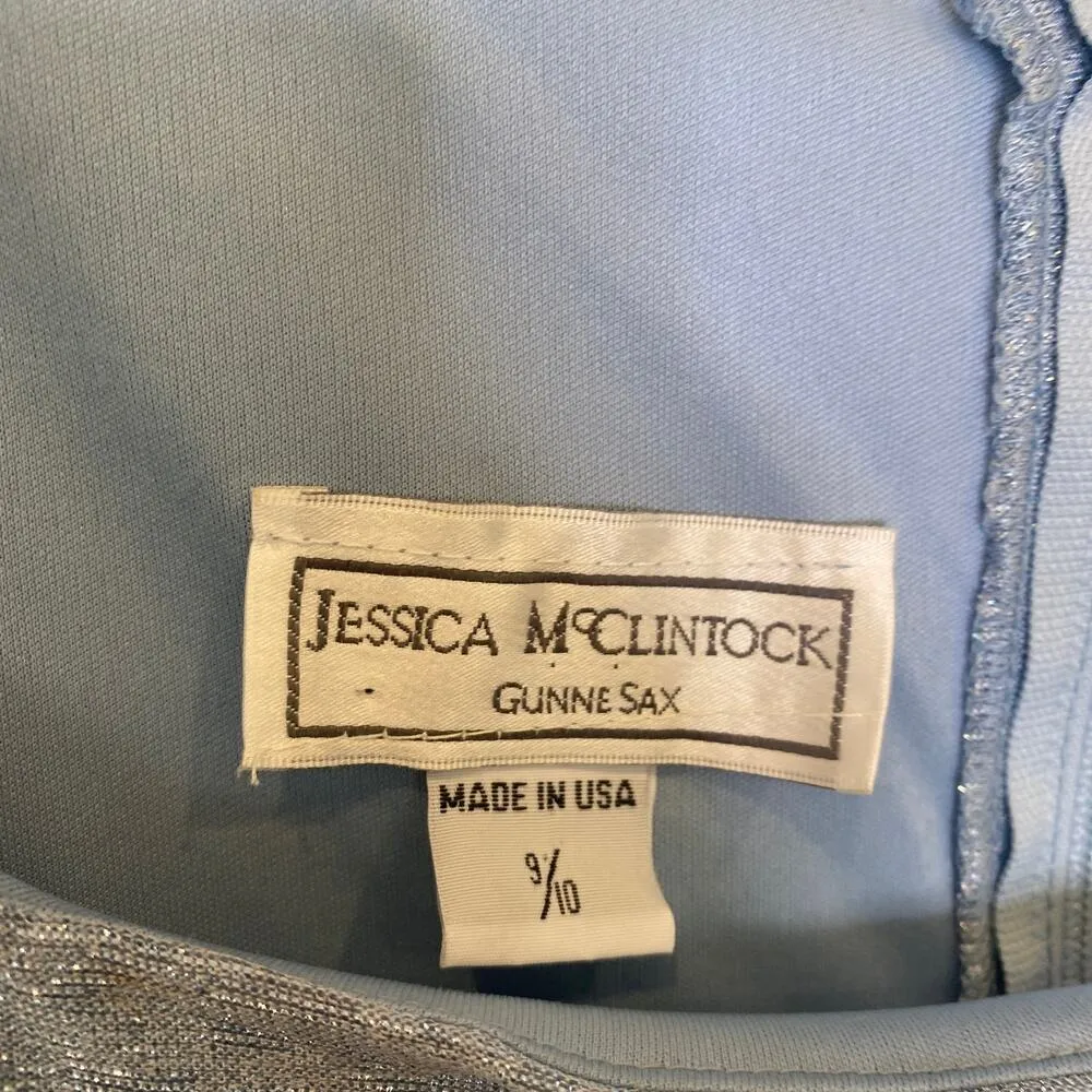 Jessica McClintock Gunne Sax Sleeveless Maxi Blue Silver Dress Vintage Sz Sm - Image 5