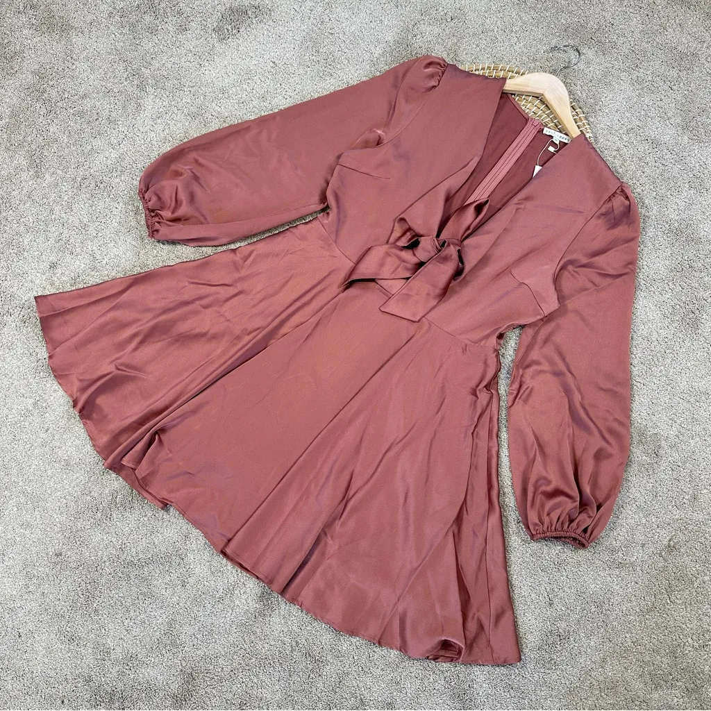 NWT Baltic Born Women’s Woodbury Satin Mini Dress Longsleeve in Deep Mauve XL - Image 4