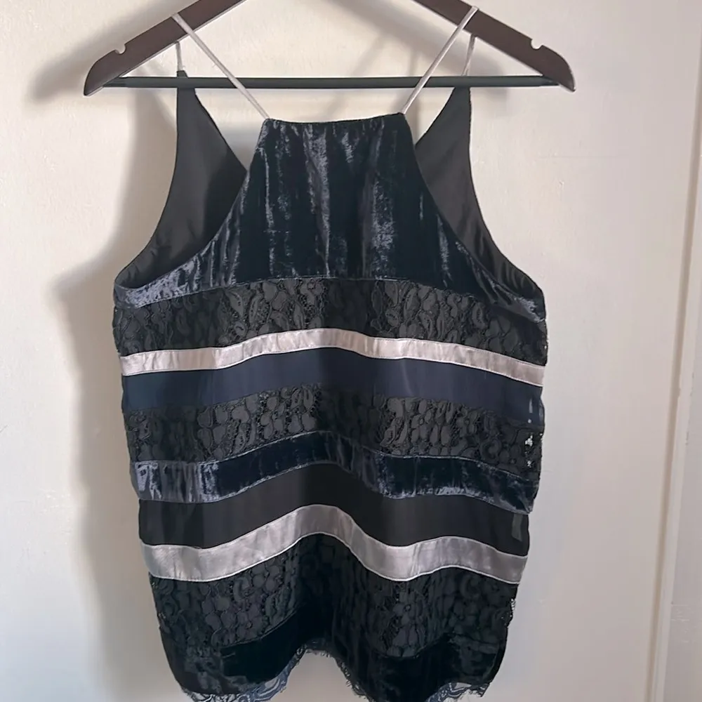 LOFT Women’s Velvet Lace Satin Striped Color Blocked Boxy Racerback Tank Top - Image 3