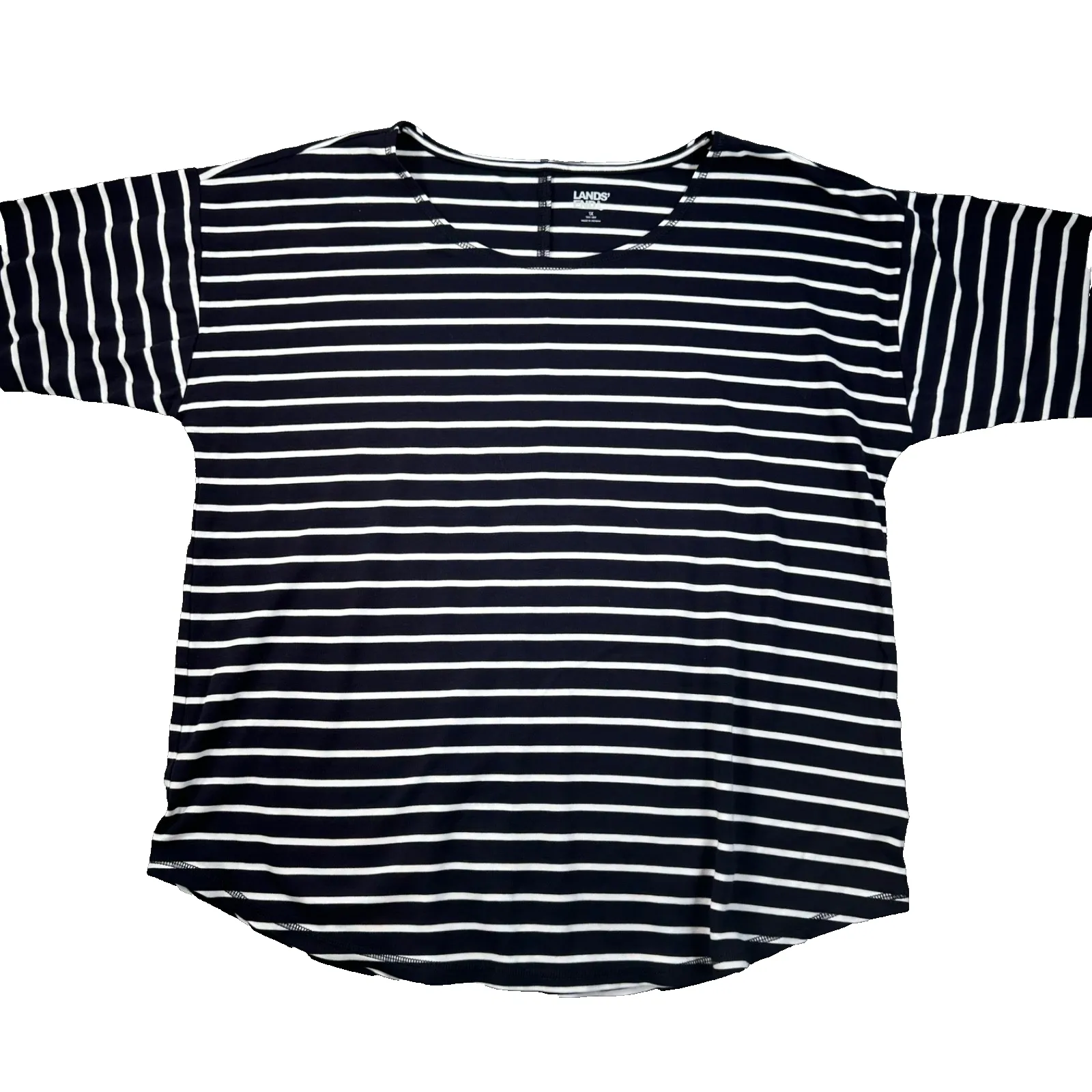 Lands' End Navy Blue Striped Short Sleeve Tee Shirt Women's 1X (16W-18W) Casual - Image 2