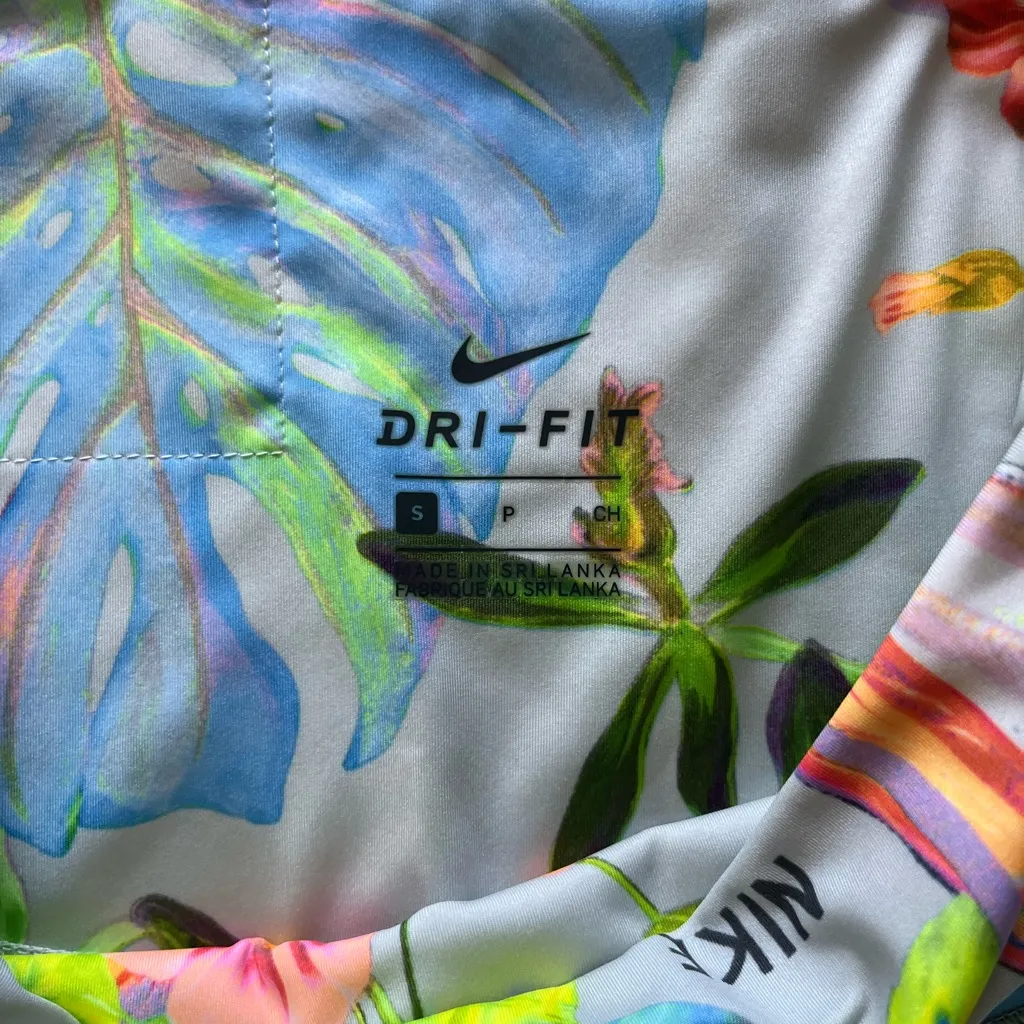 Nike Blue Green Leggings Vibrant Floral Design SZ S Petite High Waisted Yoga Y2K - Image 13