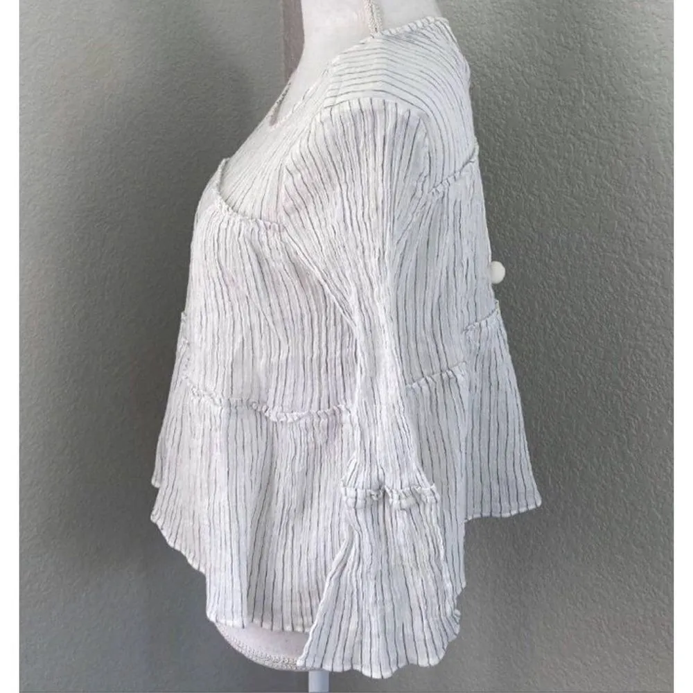 Madewell Womens White Haysboro Striped Bell Sleeve Crewneck Tiered Top Small - Image 5