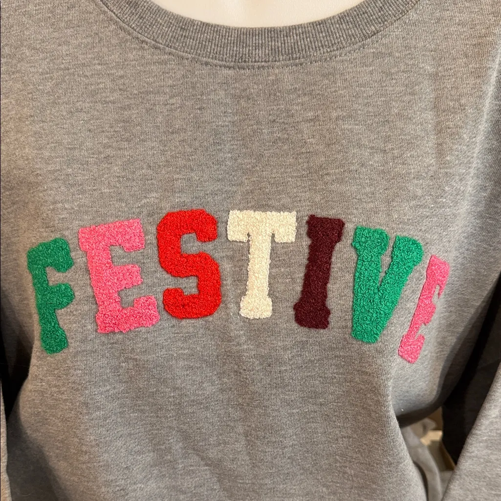 LANE BRYANT Gray w/ Colorful Festive Crew-Neck Sweatshirt NWT Size 30/32 - Image 4