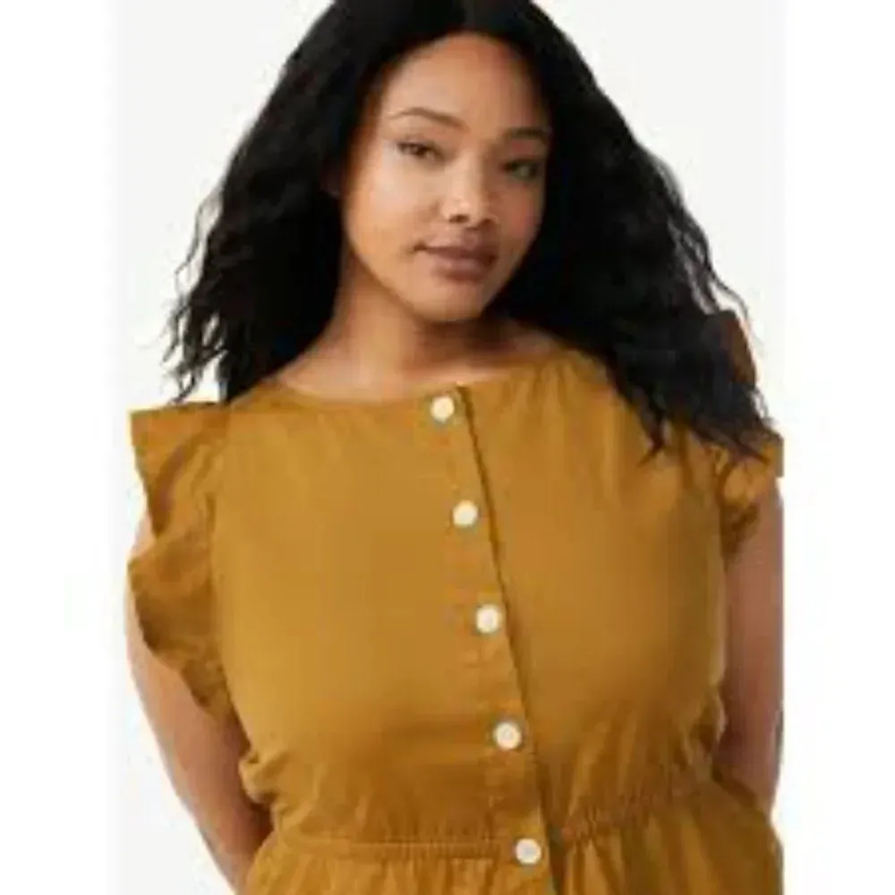 NWT Free Assembly Women's Flutter‎ Sleeve Waisted Top Size XS Tan - Image 2