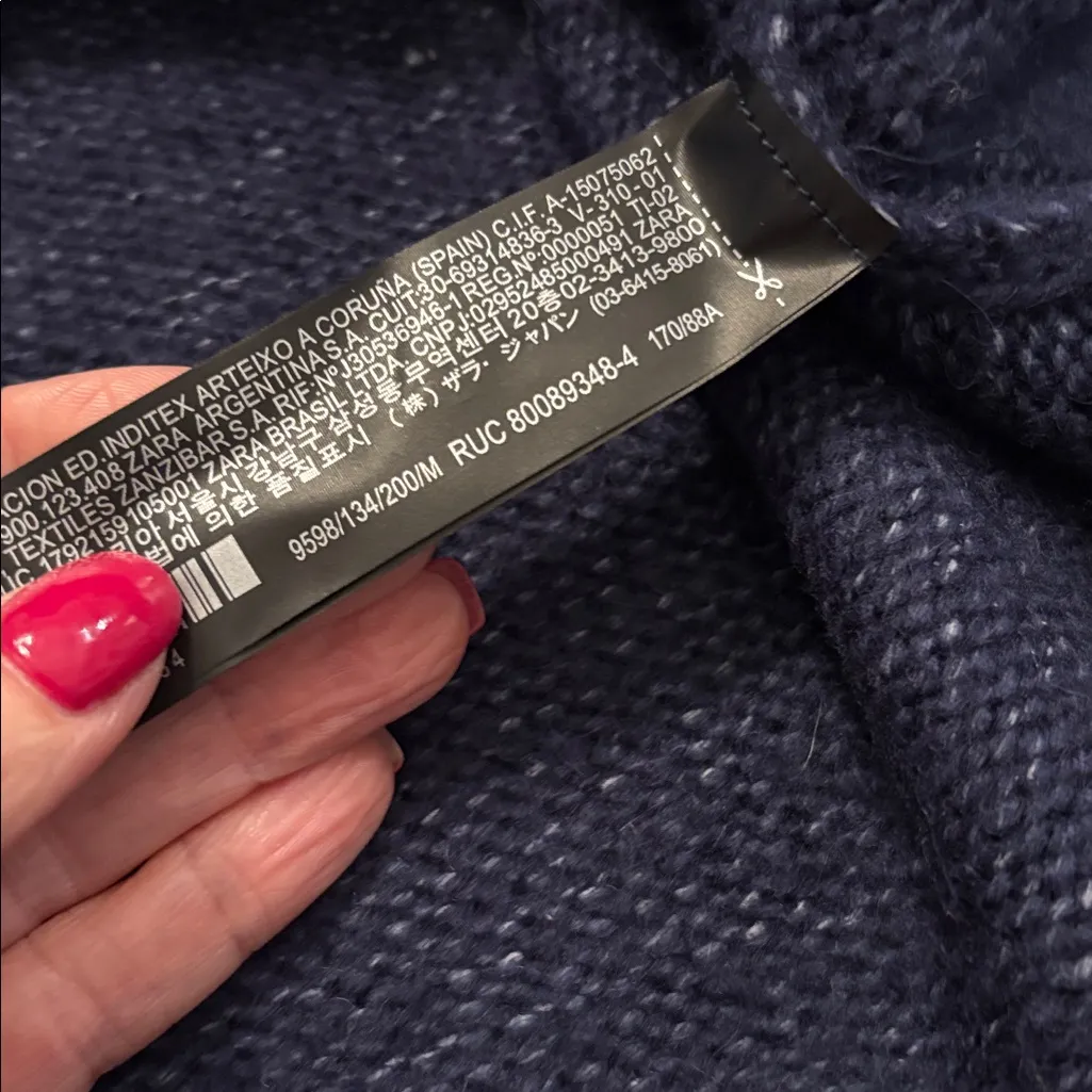 Zara Navy Blue Sequin Vee Neck Sweater - Image 6