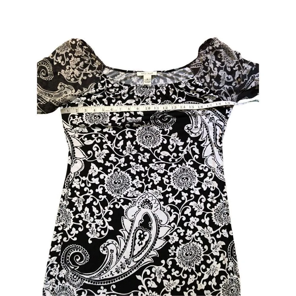 White House Black Market Black & White Paisley Dress with Sheer silk sleeves siz - Image 6