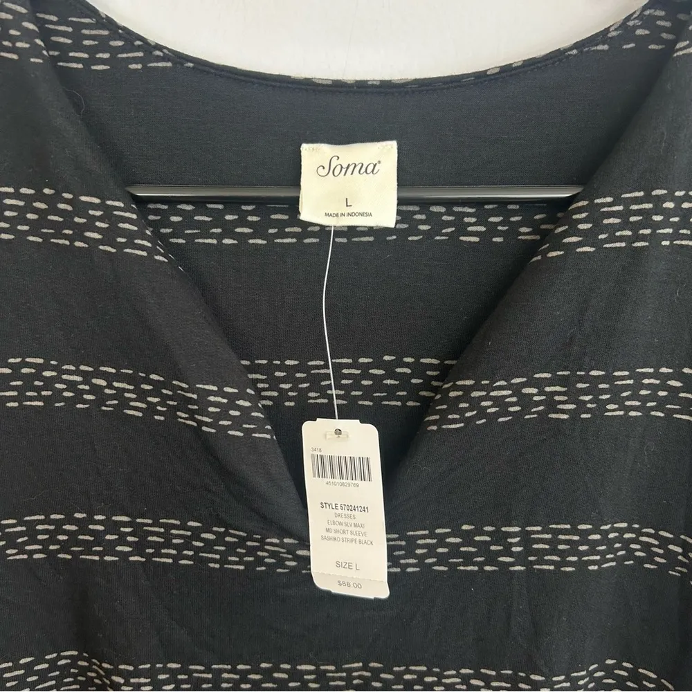 NWT Soma Soft Jersey Short Elbow Sleeve Sashiko Striped Maxi Dress Size Large - Image 6