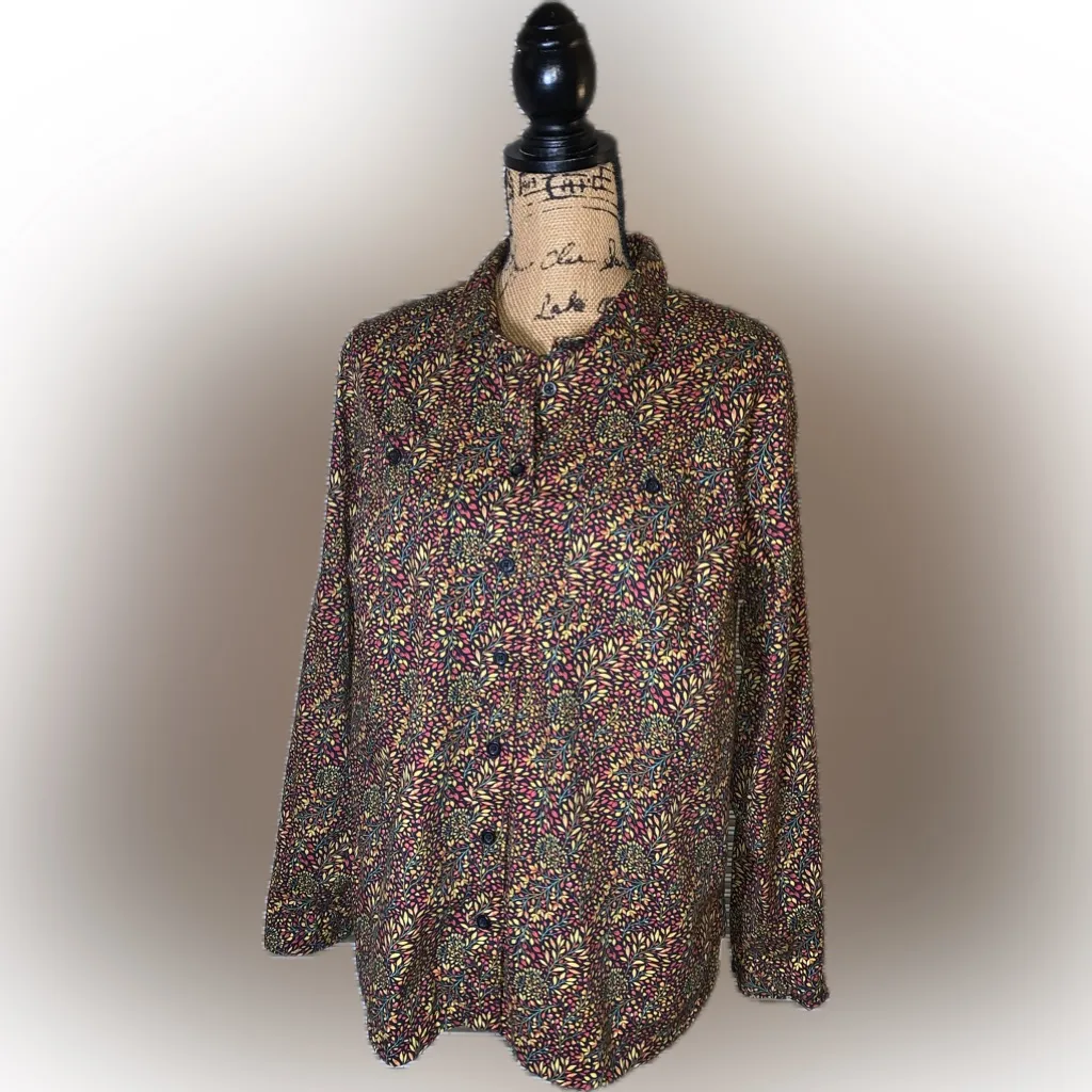 Duluth Trading Printmaker Shirt Leaf Floral Utility Button Down Shirt XL Yellow - Image 2