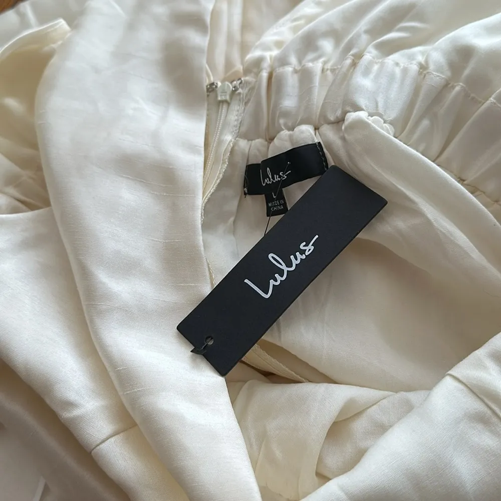 NWT Lulu’s Elegant Destiny Cream Sleeveless Bow Midi Dress large wedding guest - Image 3