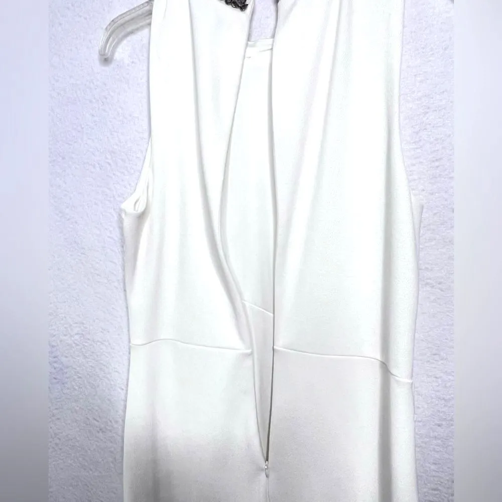 Jennifer Lopez Elegant White Sheath Midi Beaded Neckline Bodycon Dress 12 Glam - Image 8