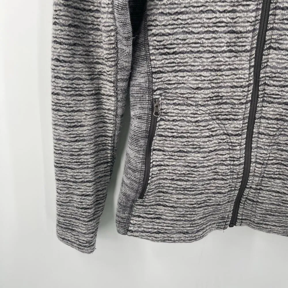 OVERLAND Zip Up Sweater Small Aurora Wool Blend Fleece Gray Stripe Jacket Pocket - Image 8