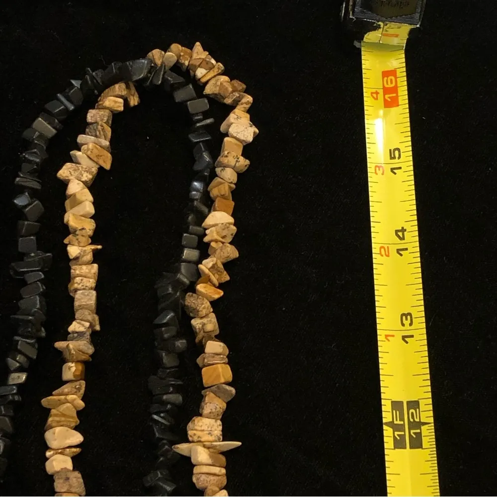 2 jet black coral and brown stone necklaces - Image 3