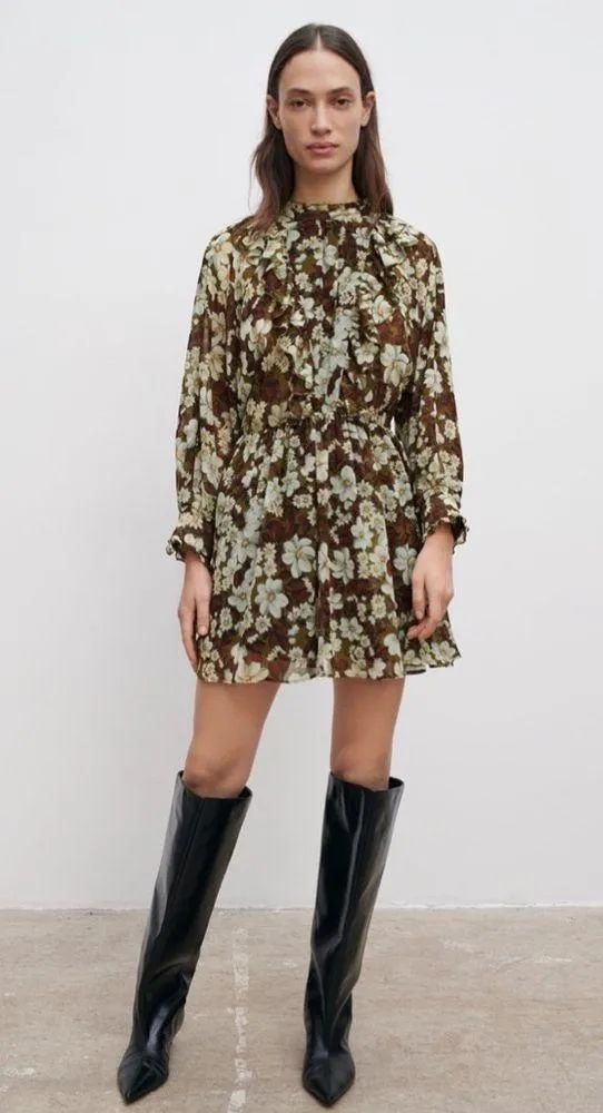 NWT ZARA FLORAL RUFFLES RESORT BLOGGERS FAV JUMPSUIT ROMPER GREEN XS - Image 6