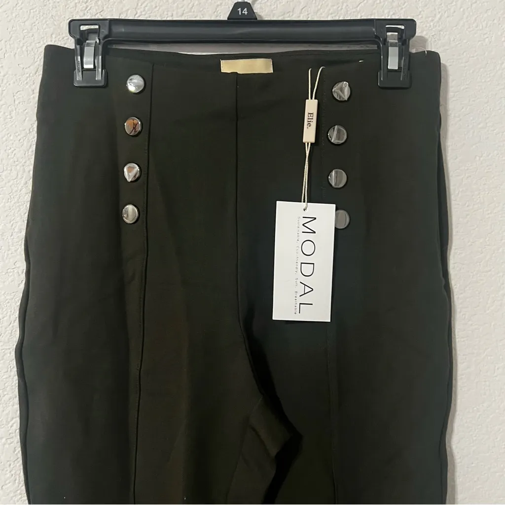 Elie Tahari Ponte Button Leggings with Button Detail in Deep Olive, Size S, NEW - Image 2