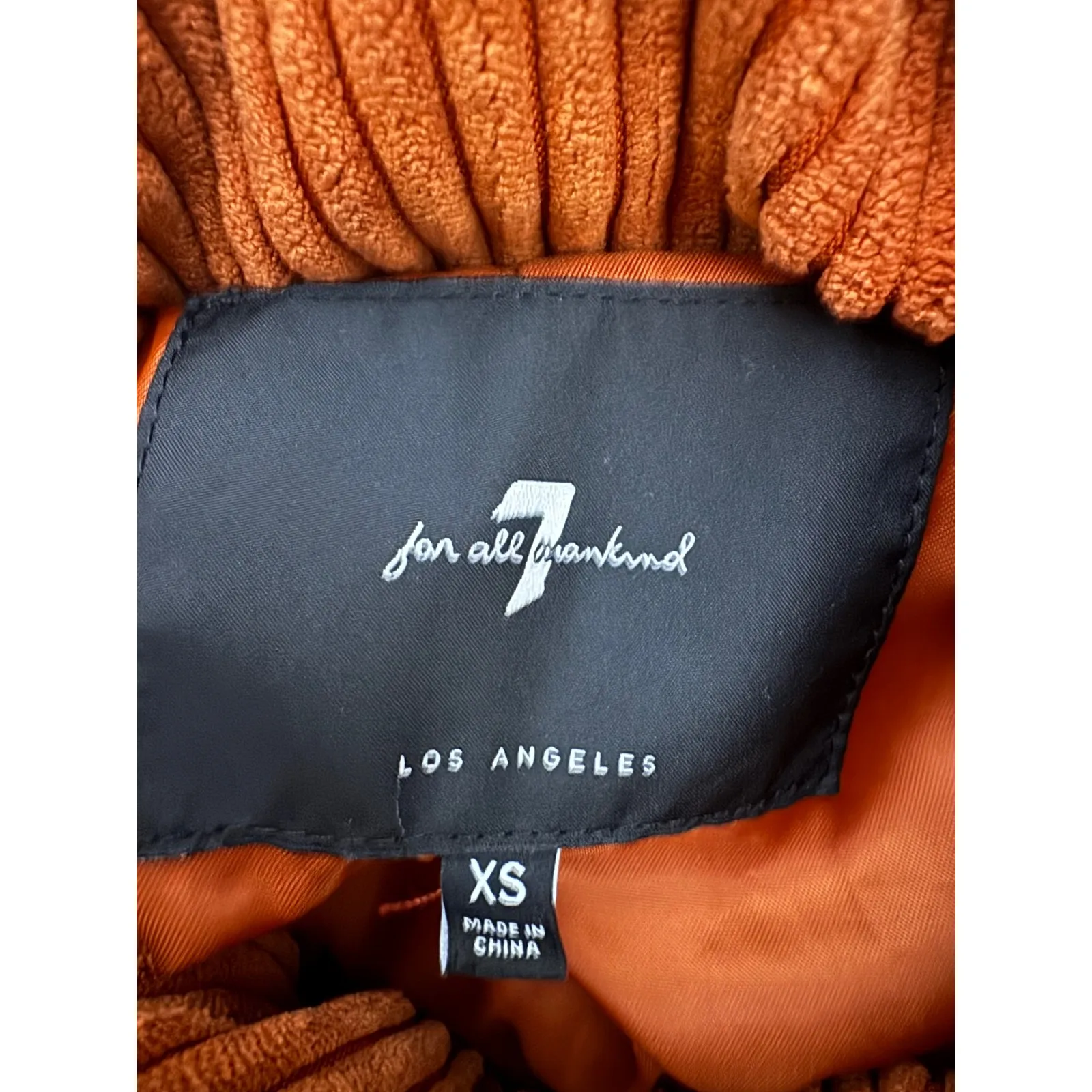 7 For All Mankind Corduroy Puffer Jacket Rust Orange Cropped High Neck XS - Image 4