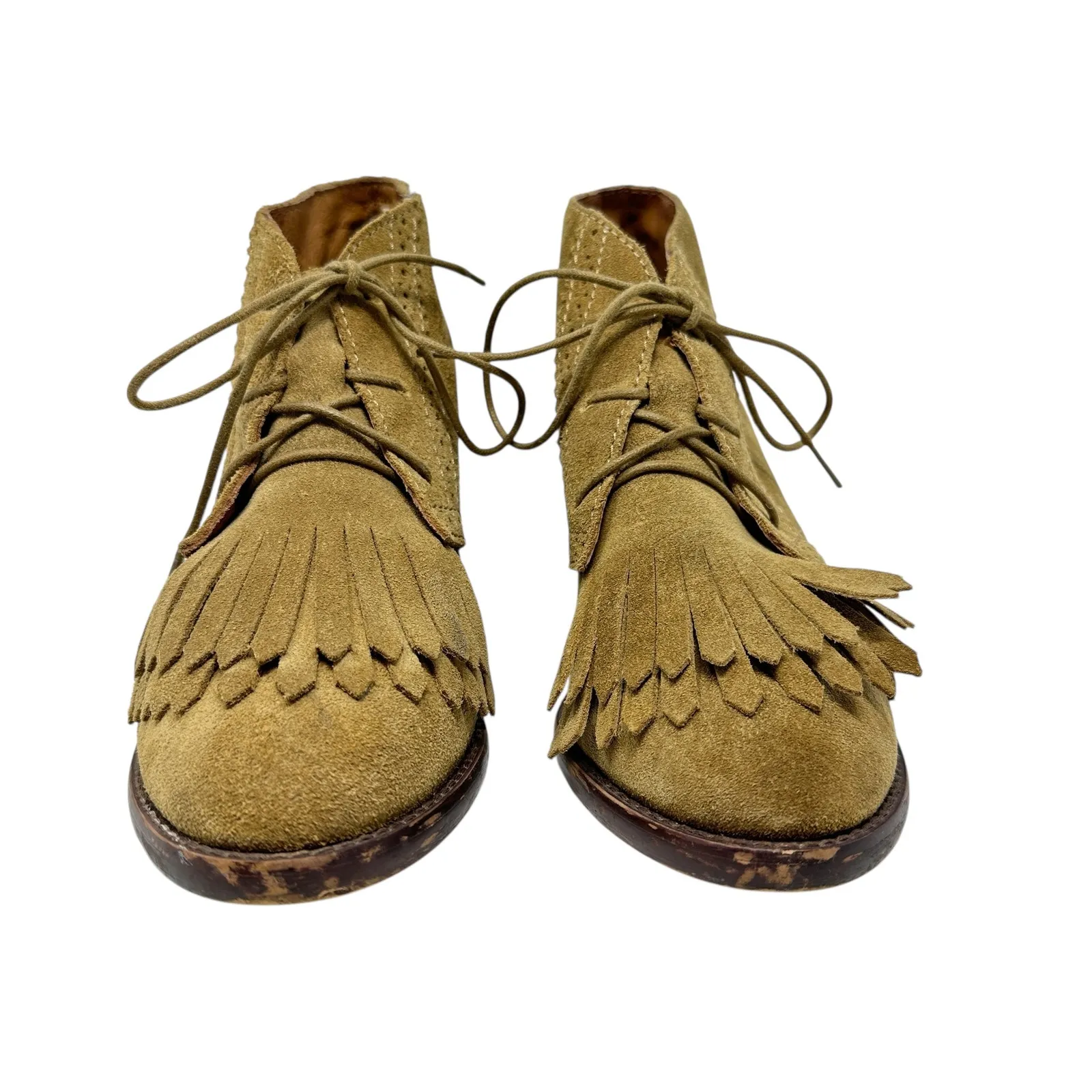 Madewell 1937 The Aberdeen Ankle Booties Suede Fringe Tan Beige‎ Size US 7 - Image 5