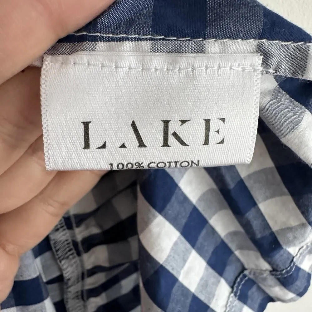 LAKE Veranda Dress XL Smocked Navy White Gingham Plaid Check Cotton Cottage Blue - Image 8