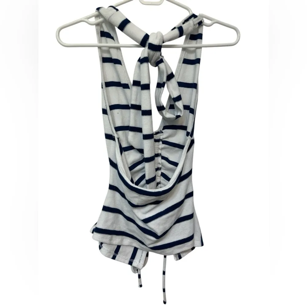 Chaser Idylewild white navy stripe terry cloth halter top NWOT - Image 2