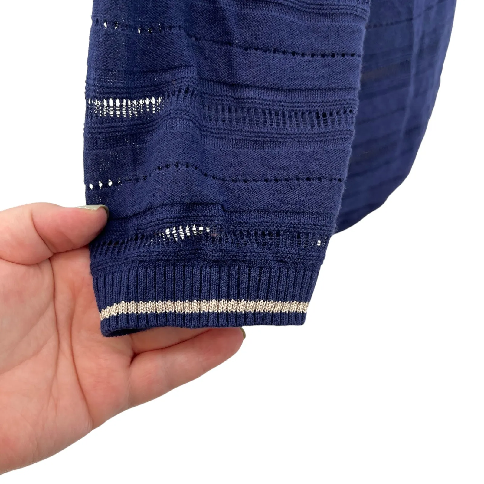 Gerard Darel Laelia Sweater Linen Cotton Pointelle Blue Gold Size 2 US Medium - Image 8