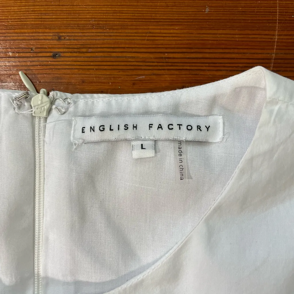 English Factory Babydoll Tiered Ruffle Mini Dress in Optic White w/Pockets~ L - Image 12