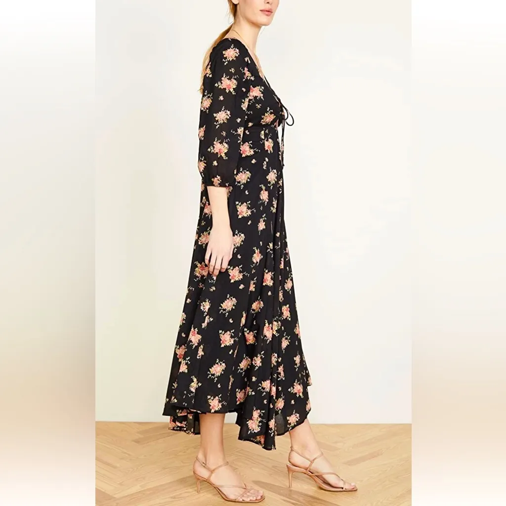 Free People • Sea Glass Midi Dress Black Floral Boho Hippie Sweetheart Size 0 - Image 3