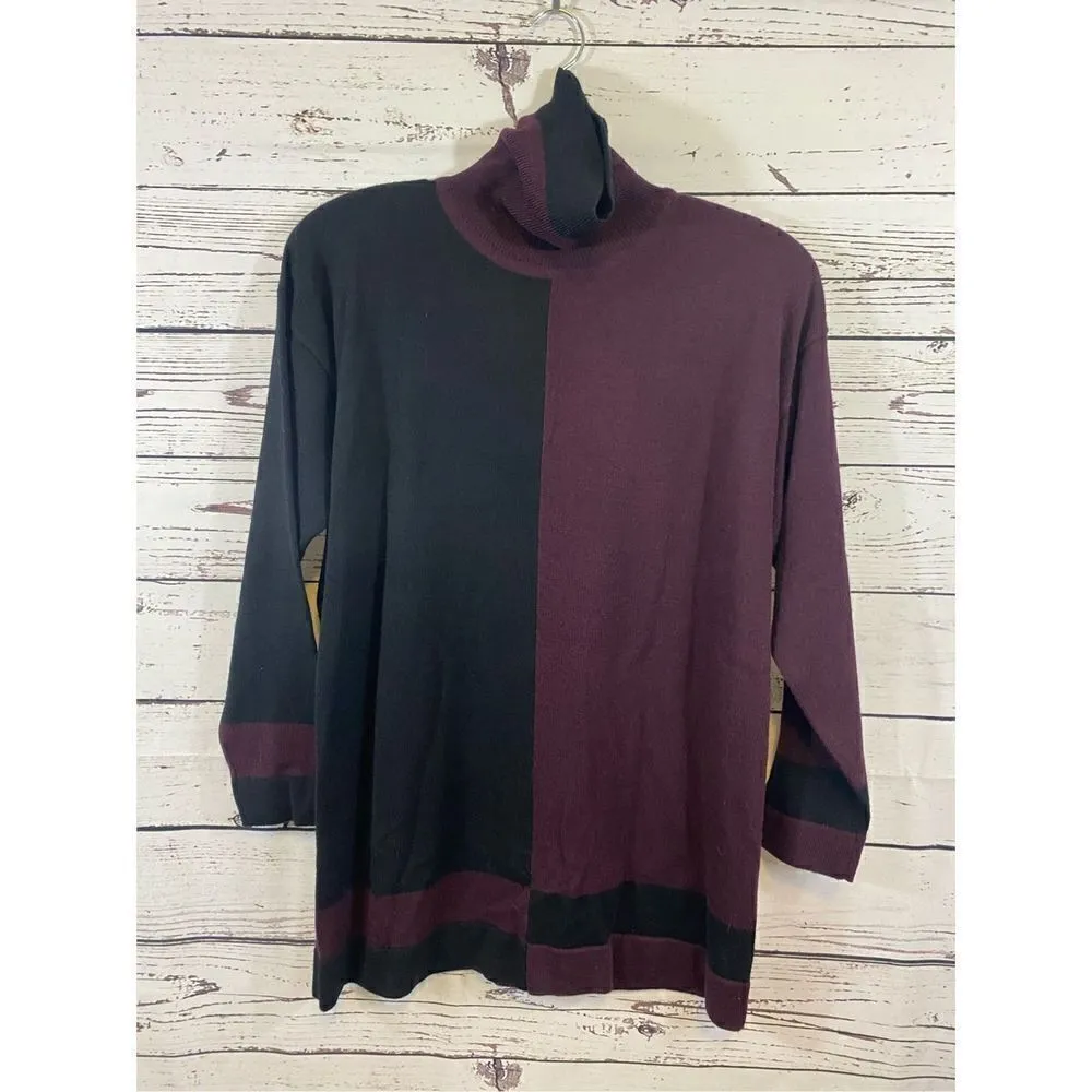 John Meyer Navy and Burgundy Color Block Turtleneck Sweater Size Medium Blue - Image 3