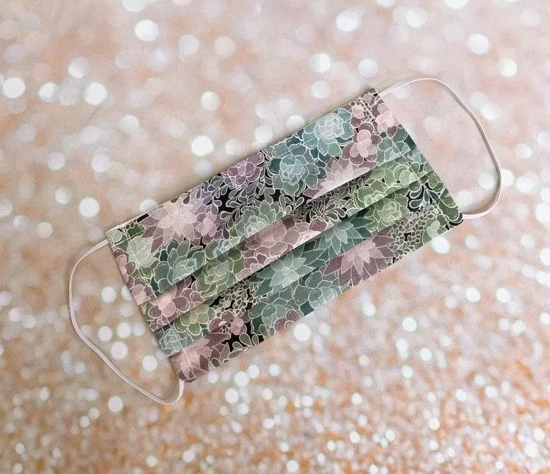 Green And Pink Succulent Plant Premium Cotton Face Mask Multiple - Image 3