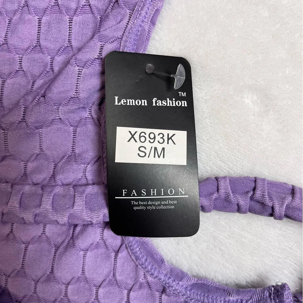 LEMON FASHION 1 piece Sleeveless Shorts Romper Butt Scrunch Women’s S/M NWT Purple - Image 5