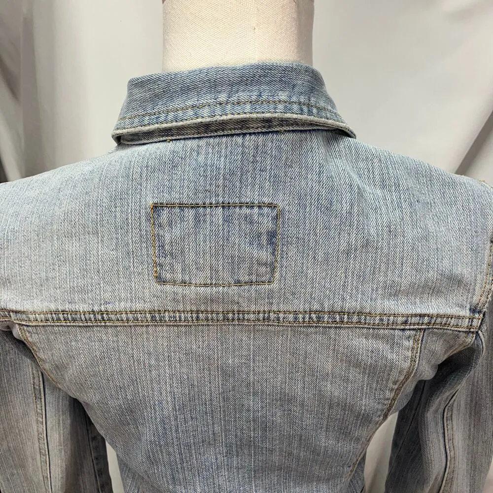 Vintage Y2K Hollister Company Denim Trucker Jacket Light wash Stretch Juniors Sm - Image 3