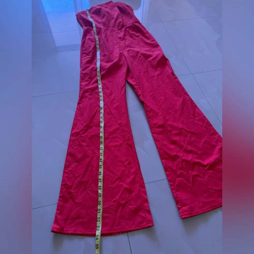 Elegant Red Strapless Jumpsuit wide leg chime size M pocket zipper Size M - Image 10