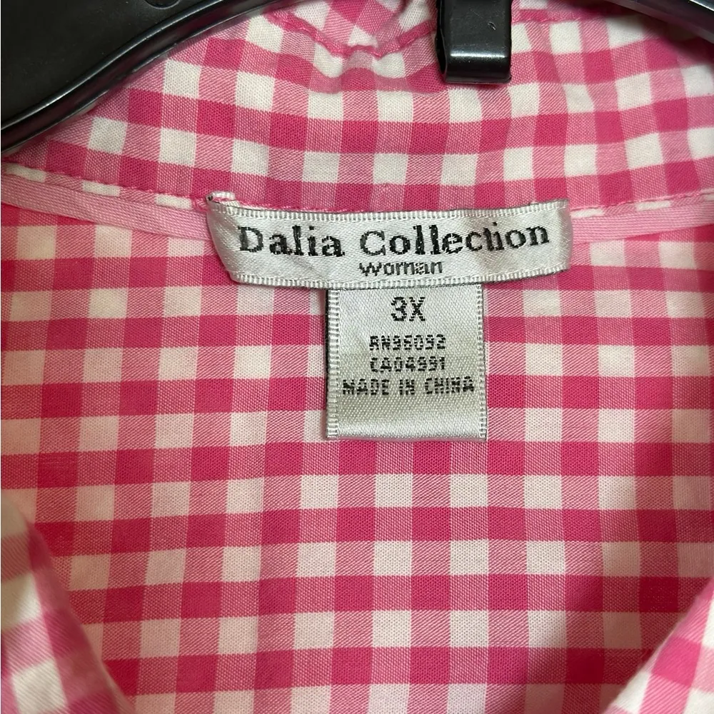 Barbie Pink Gingham Plus Size 3X Cotton Roll Tab Sleeves Preppy Classic Western - Image 6
