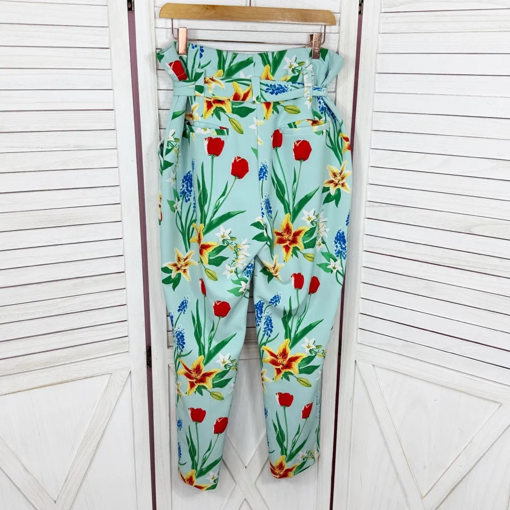 New York & Co. Multicolor Floral Print Signature Fit Straight Leg Crop Pants 12 Blue - Image 2