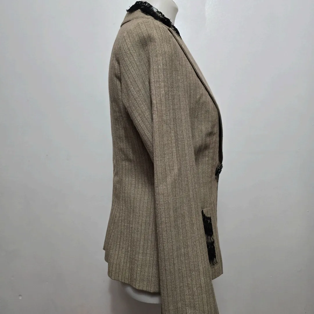 Yoana Baraschi Blazer Jacket Size 4 Striped Lace Trim Career Business - Image 4