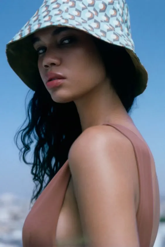 ZARA Blue Pattern Printed Bucket Hat - Image 3