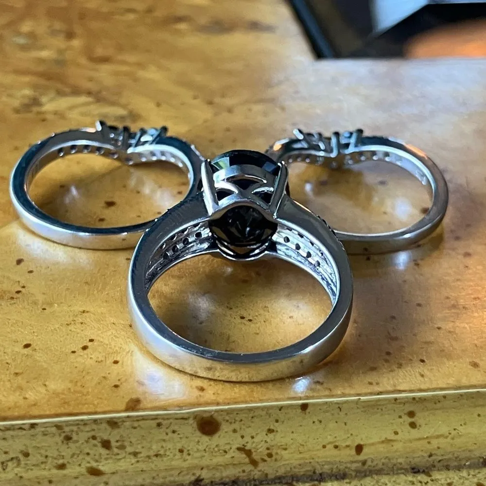 Natural Black Spinel Sterling Silver Ring Set Size 6 - Image 5