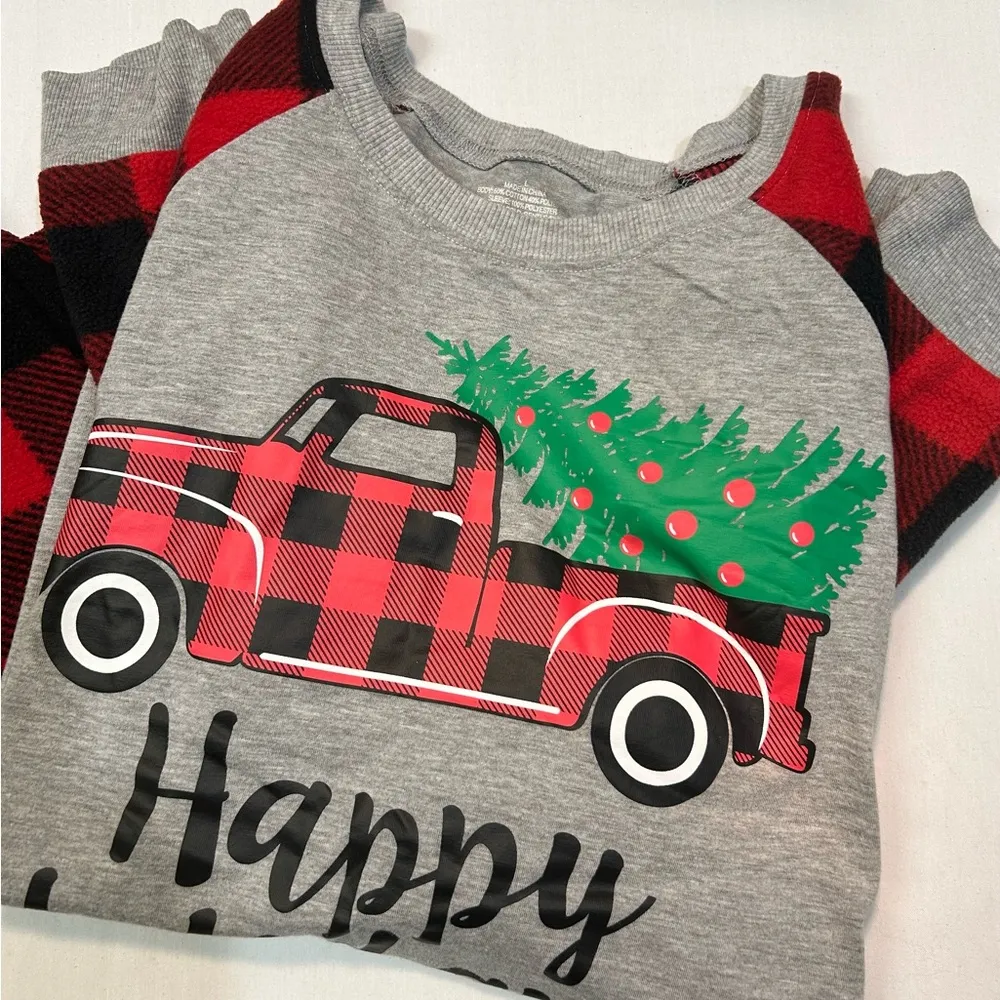 Christmas Red Truck Happy Holidays Plaid Flannel Pajamas Set Women’s Size Large - Image 2