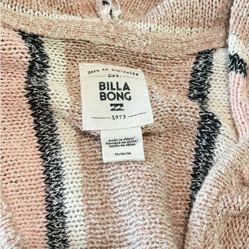 Billabong Women Knit Sweater Hooded Baja Beach Pink Stripe Size Medium - Image 8