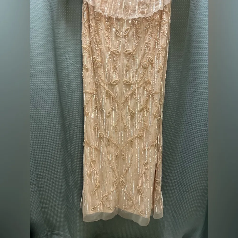 New Mac Duggal 9064 Sequined V Neck Sheath Blush Pink Sleeved Maxi Formal dress - Image 16